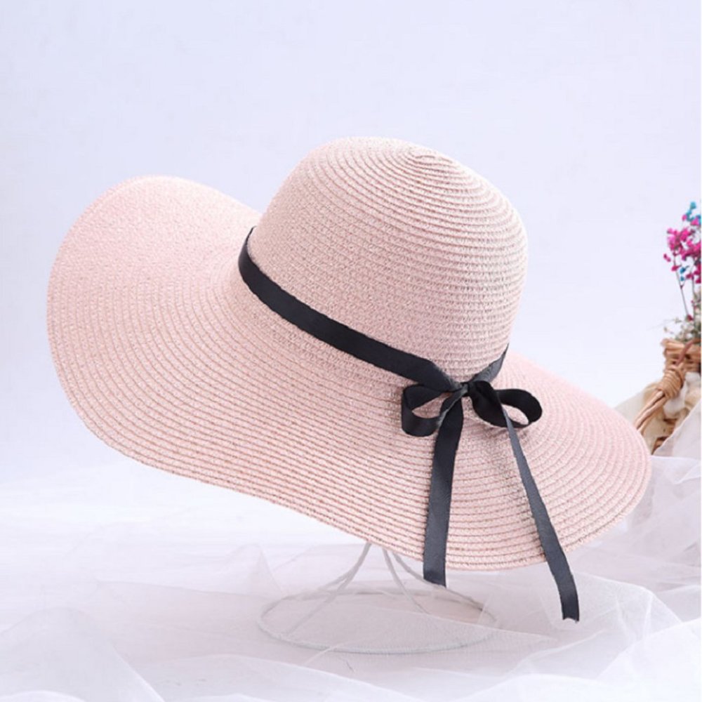 Pink Classic Style Solid Color Big Eaves Sun Hat